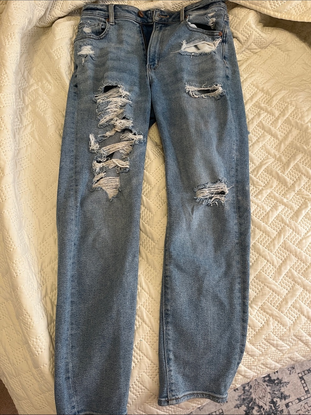 Light Blue Distressed AE mom jeans